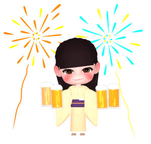 浴衣でビールを持つ女の子のイラスト