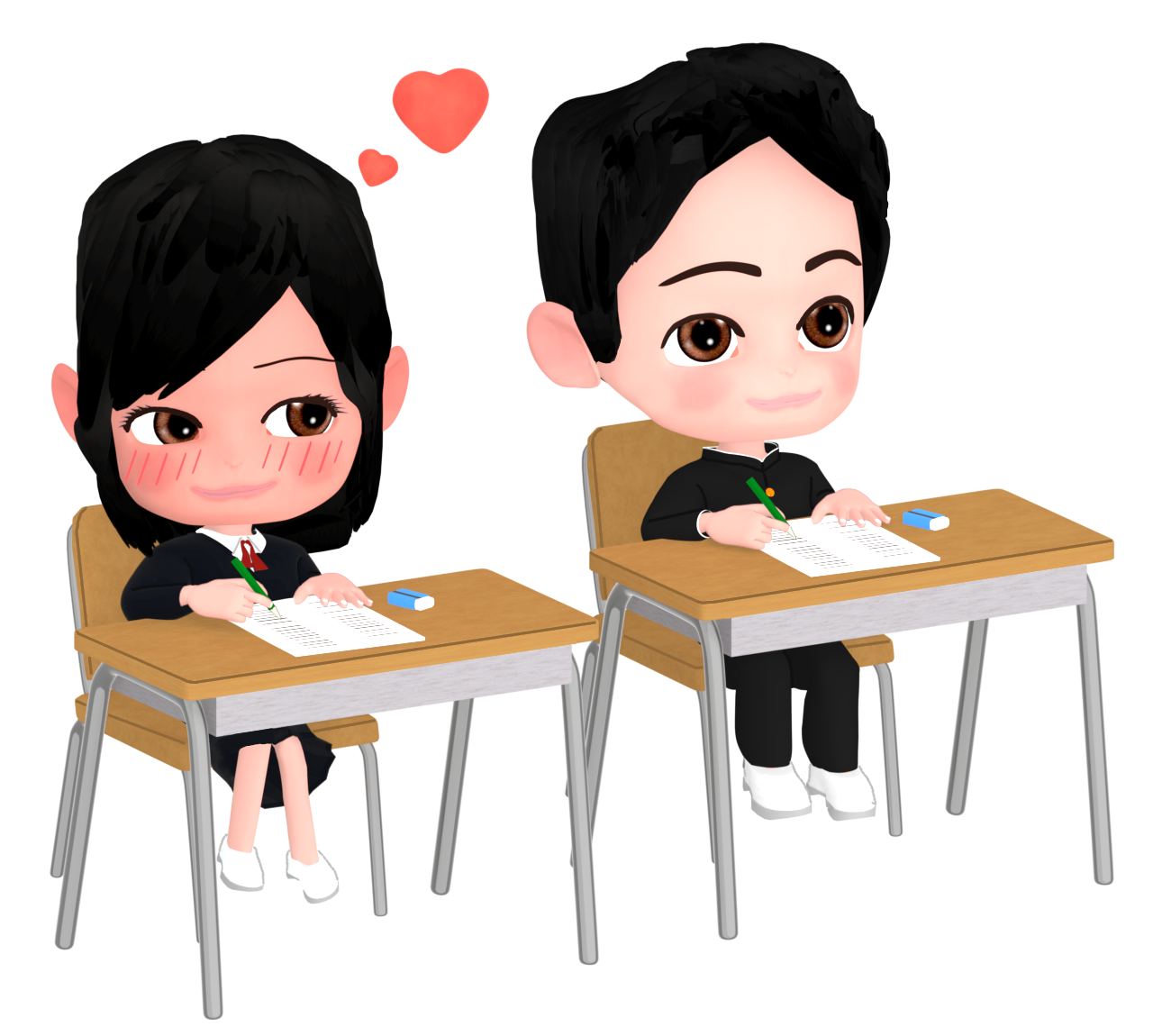 クラスの男子に片思いをする女子生徒のイラスト