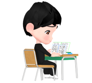 授業中に漫画を読む学生のイラスト
