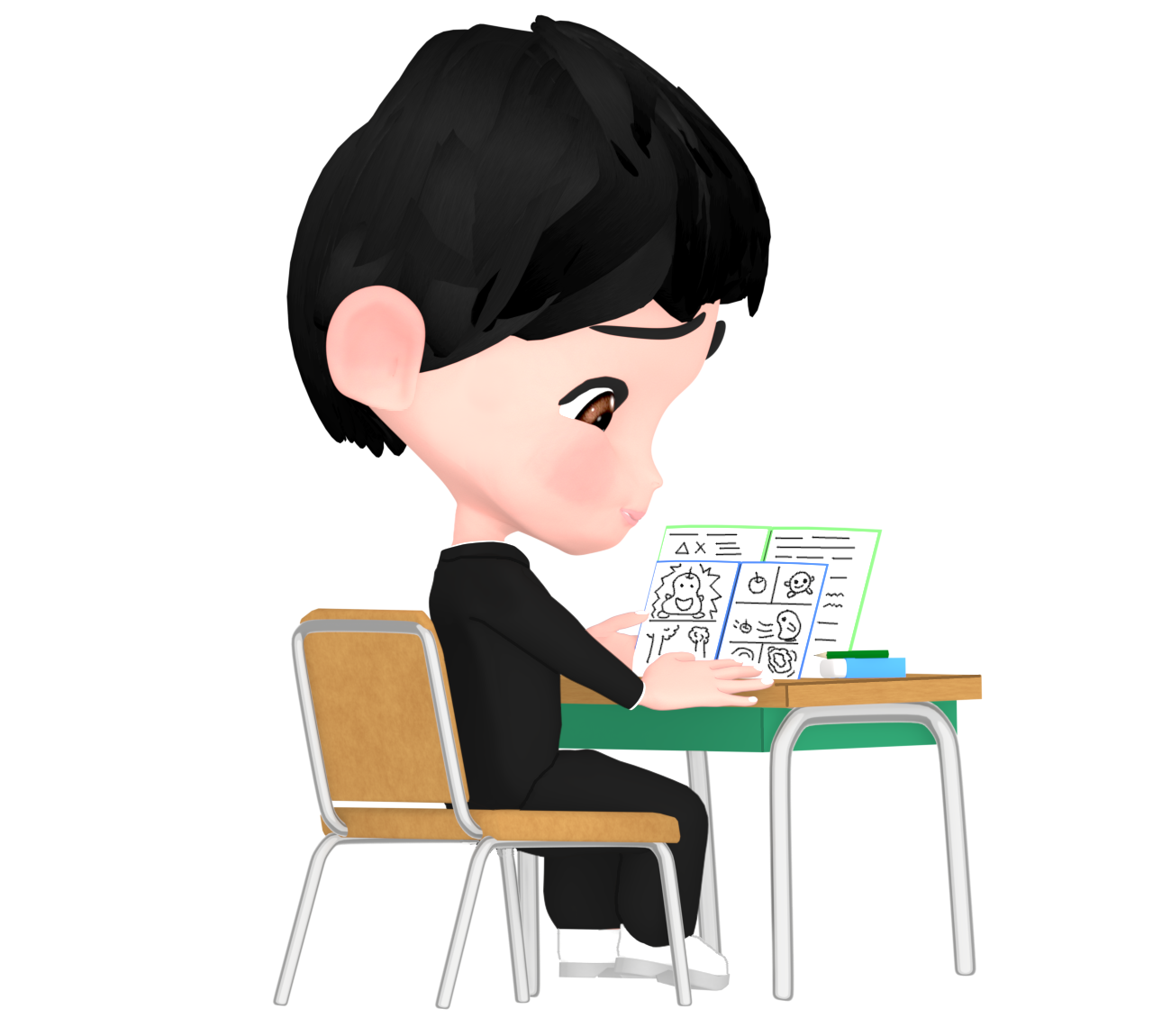 授業中に漫画を読む学生のイラスト