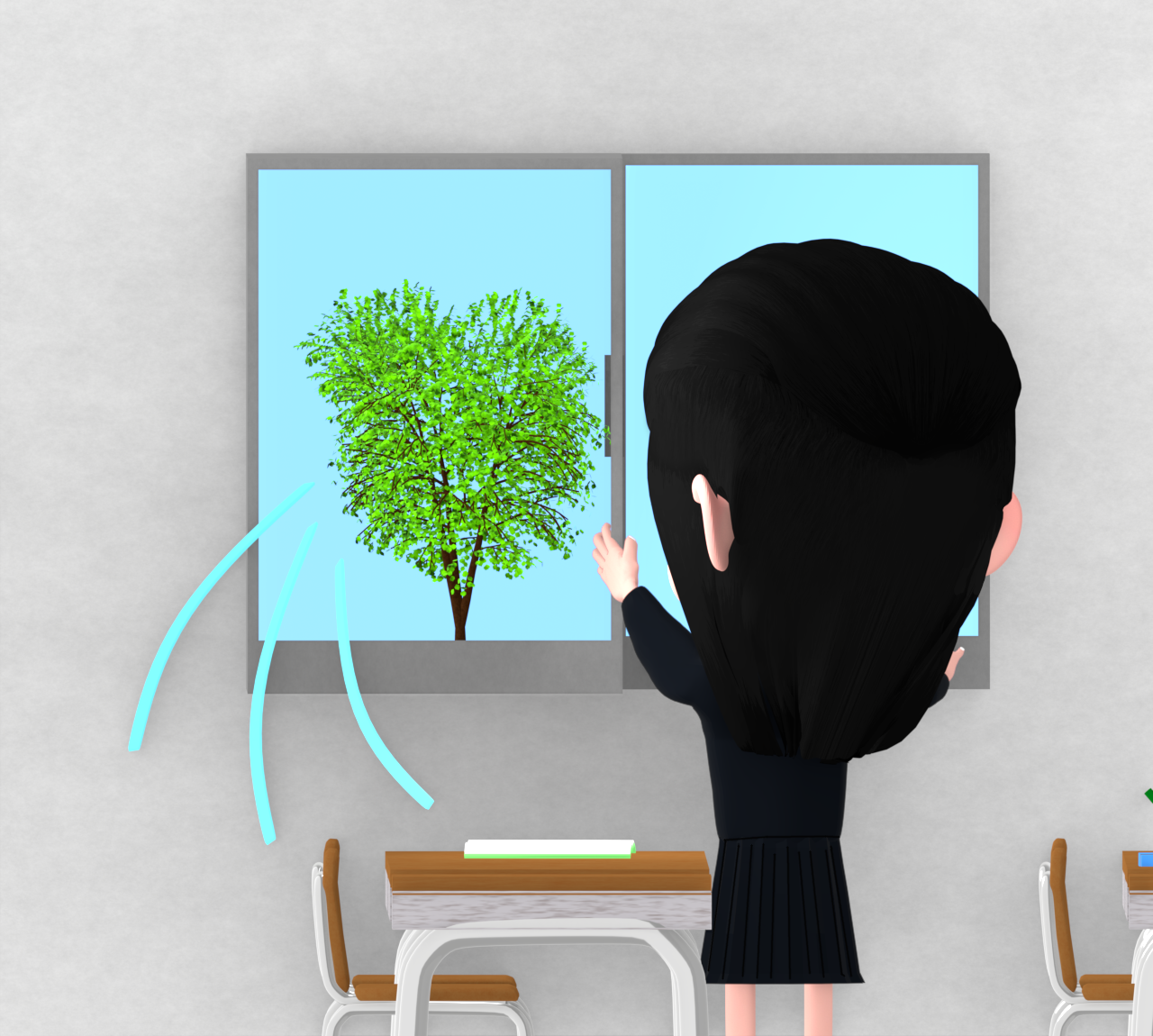 教室の換気をする女子生徒のイラスト