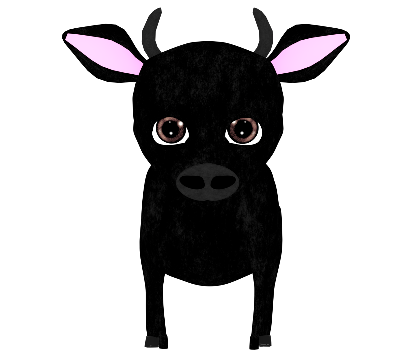 正面を向く黒牛のかわいいイラスト