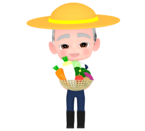 収穫した野菜を持つ農家のイラスト