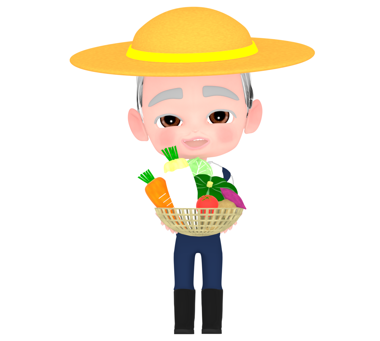 収穫した野菜を持つ農家のイラスト