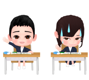 自信がなく手を上げる生徒のイラスト