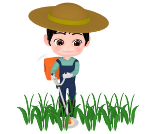 草刈り機で雑草を刈るイラスト