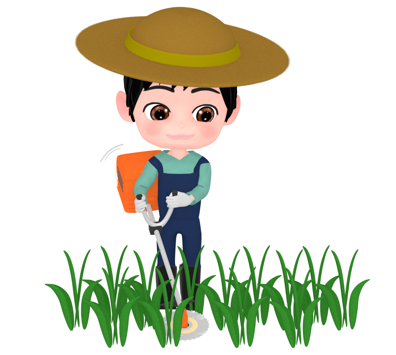 草刈り機で雑草を刈るイラスト