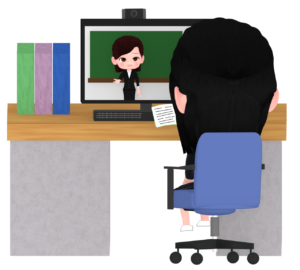 オンライン授業を受ける学生のイラスト