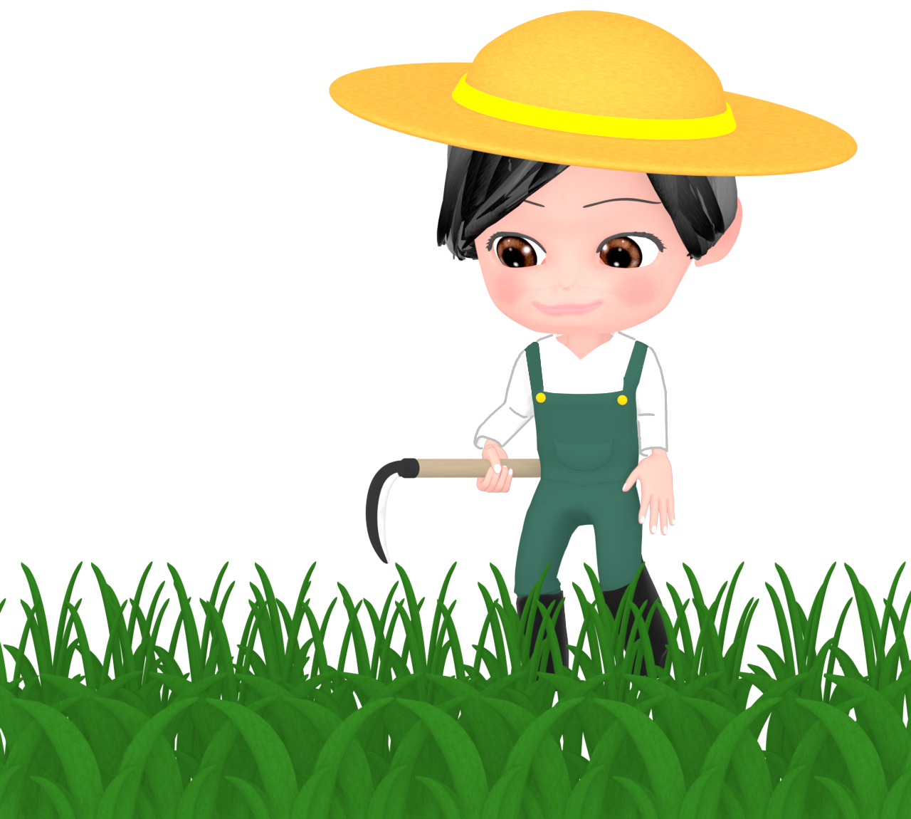 鎌で草刈りをするイラスト