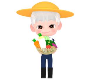 野菜の収穫とおばあちゃんのイラスト
