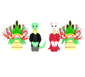 巳年 新年の挨拶をする蛇のイラスト