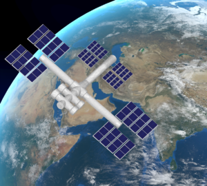 地球を周る国際宇宙ステーションのイラスト