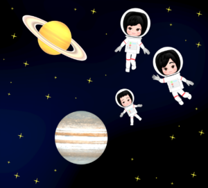 家族で宇宙旅行に行くイラスト