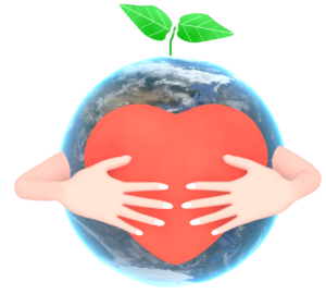 手でハートを持つ地球のイラスト