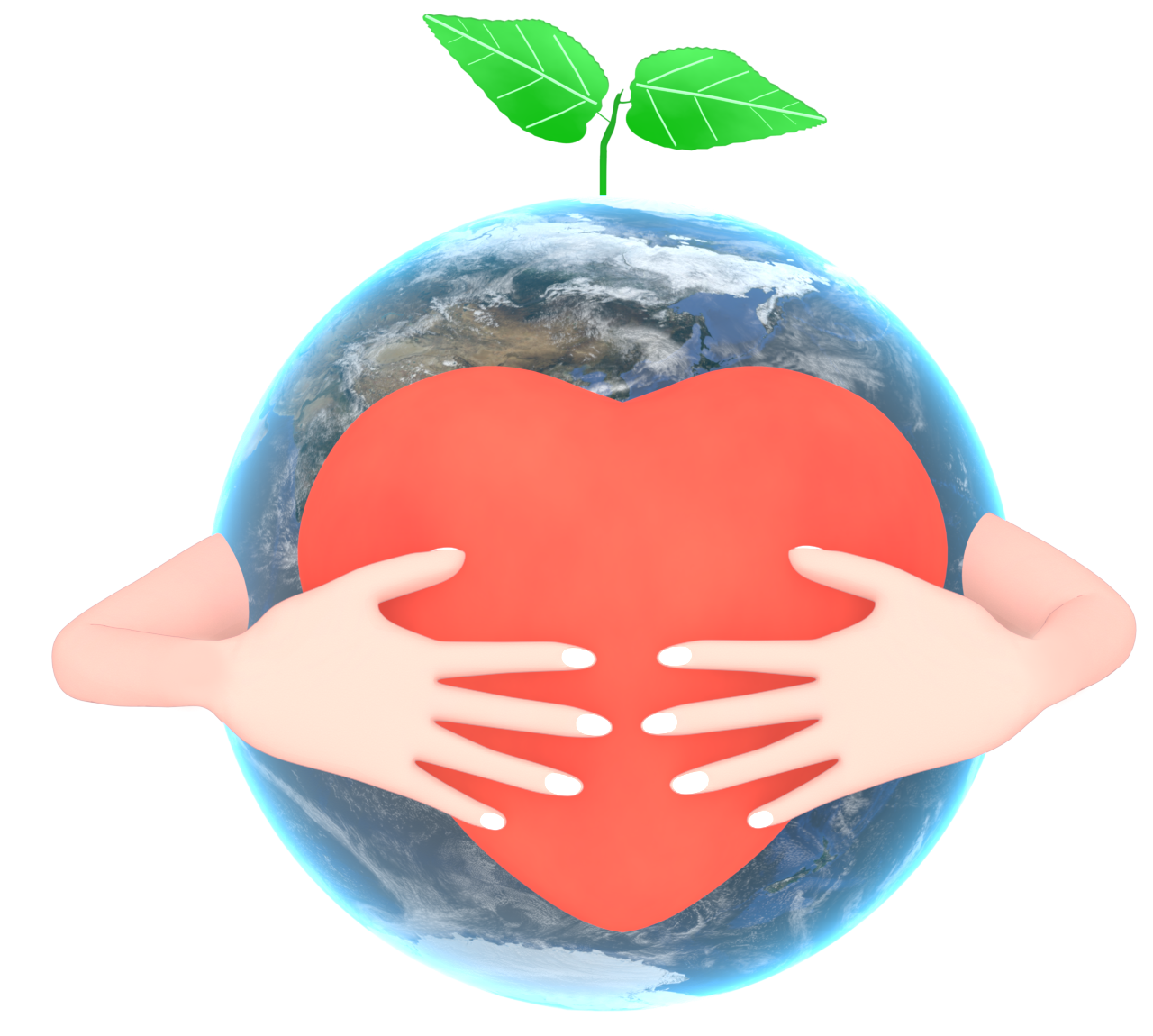 手でハートを持つ地球のイラスト