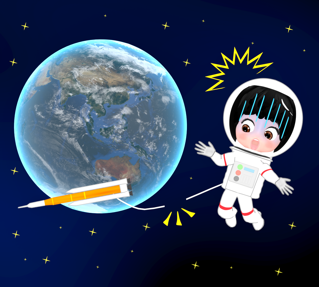 命綱が切れる宇宙飛行士のイラスト