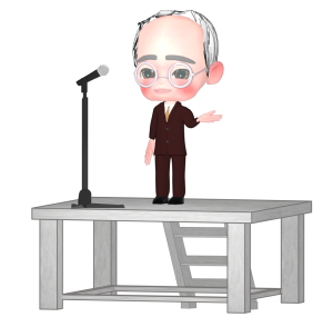 朝礼台で話す校長先生のイラスト