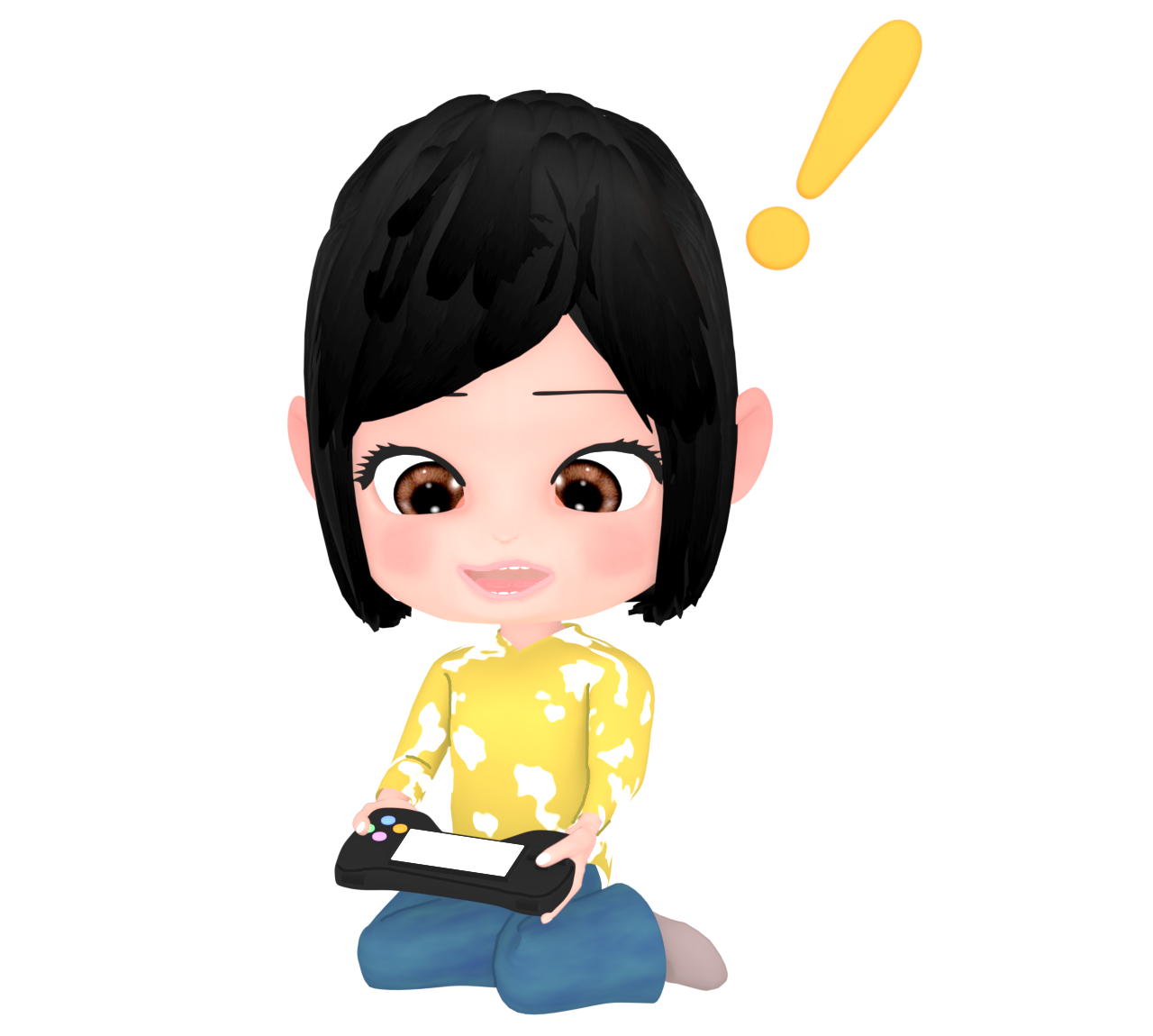 携帯ゲーム機で遊ぶ女性のイラスト