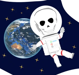 宇宙にいる死んだ宇宙飛行士のイラスト