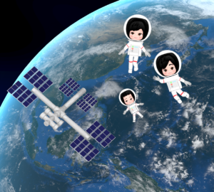 宇宙旅行に行く家族のイラスト