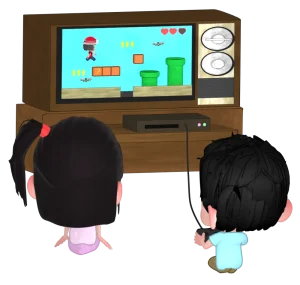 テレビゲームで遊ぶ子供のイラスト