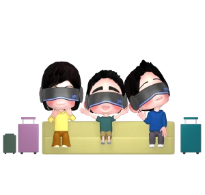 VRで旅行をする家族のイラスト