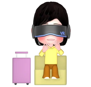 VRで旅行気分の女性のイラスト