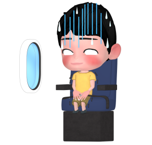 飛行機恐怖症で気絶する子供のイラスト