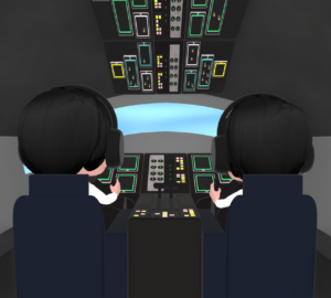 空が見える飛行機の操縦席のイラスト