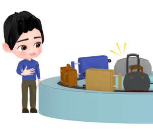 空港で荷物が見つかった男性のイラスト