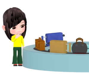 空港で荷物が見つからない女性のイラスト