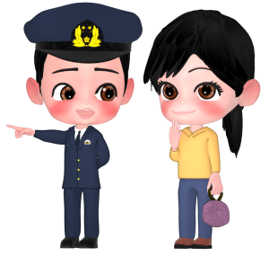 道を尋ねる女性と案内する警察官のイラスト