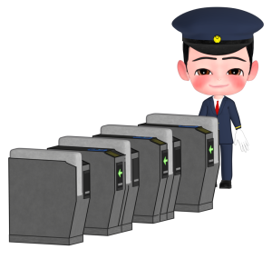 自動改札機と駅員のイラスト