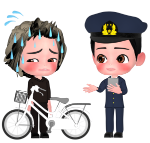 自転車泥棒と職務質問のイラスト