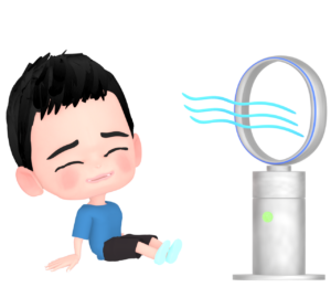 羽なし扇風機で涼む子供のイラスト