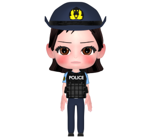 防弾チョッキを装着する女性警察官のイラスト