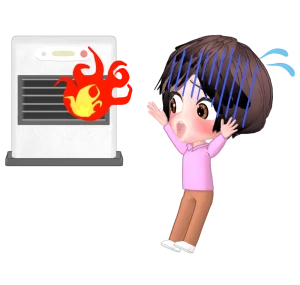 燃えるストーブのイラスト（火事）