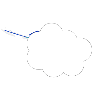 雲から抜ける飛行機のイラスト