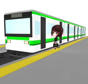 通勤列車に乗るOLのイラスト