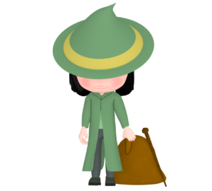 帽子を深くかぶる旅をする人のイラスト