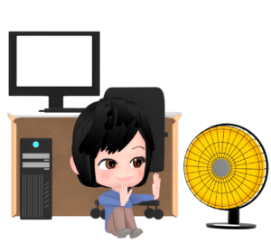 赤外線ヒーターで暖まる女性のイラスト