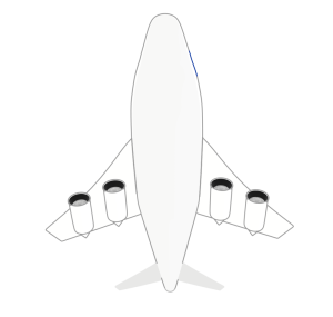 見上げる飛行機のイラスト