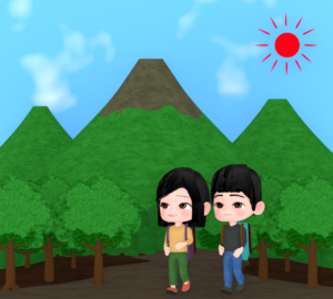 山登りをするカップルのイラスト