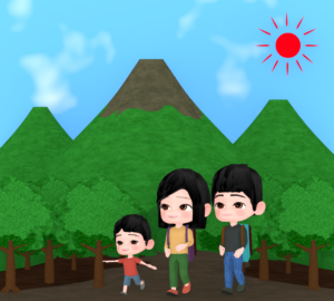 山登りをする家族のイラスト
