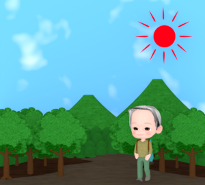 山登りをするシニア男性のイラスト