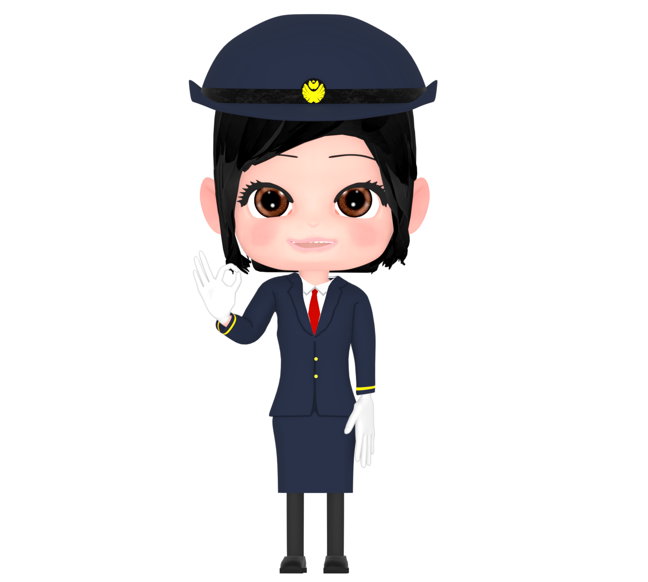 オッケーサインをするかわいい女性駅員のイラスト