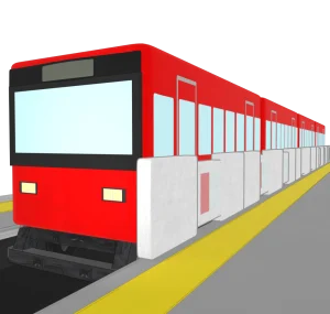 ホームドアがある駅と赤い電車のイラスト