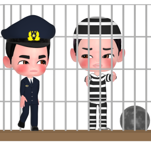 囚人を監視する刑務官のイラスト