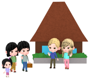 民泊を利用する家族のイラスト