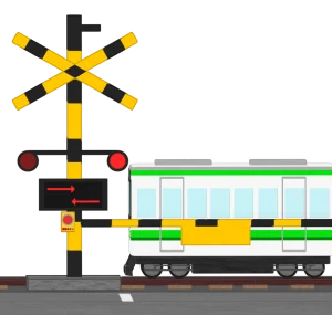 踏切を通過する電車のイラスト